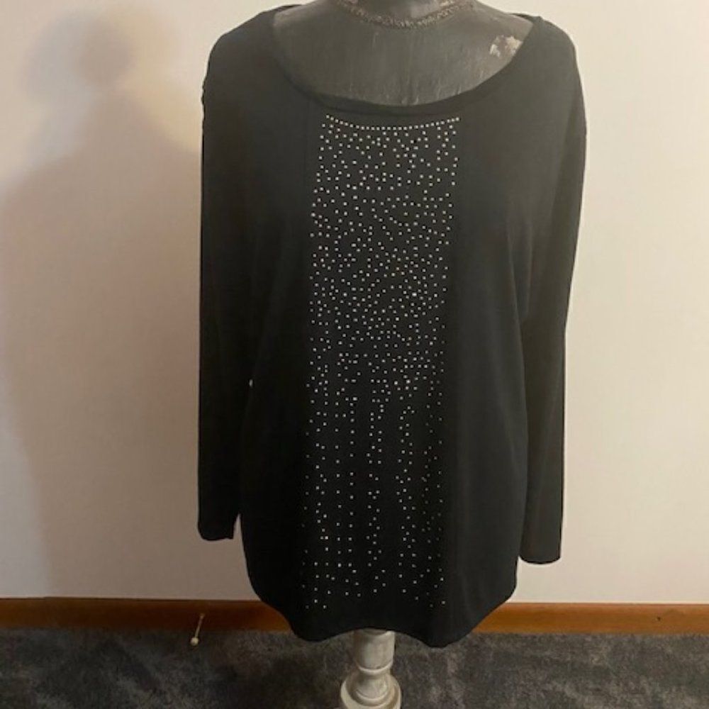 Kim Rogers Black embellished top, size 2X